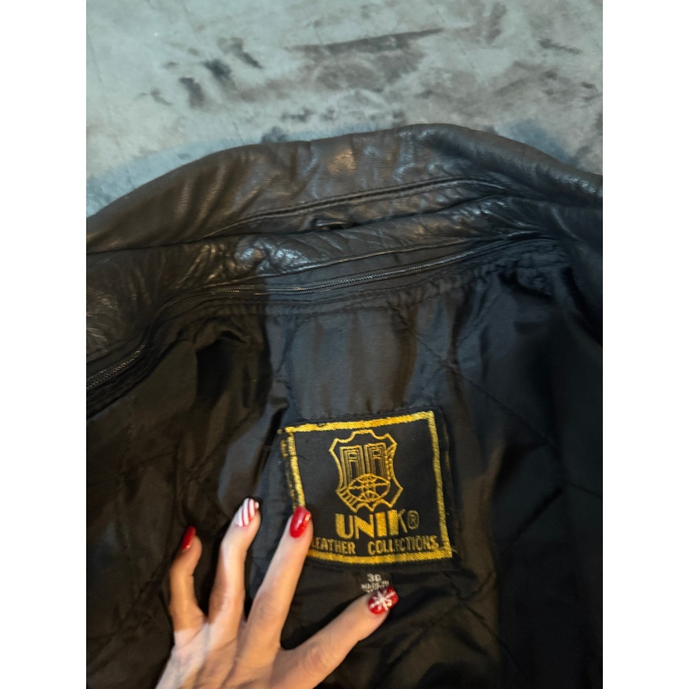 Vintage UNIK Leather Collections Fringed Concho Motorcycle Jacket Brown Black 36 - Picture 3 of 13